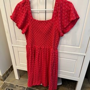 Madewell Red Daisy Smocked Mini Dress, Size Medium